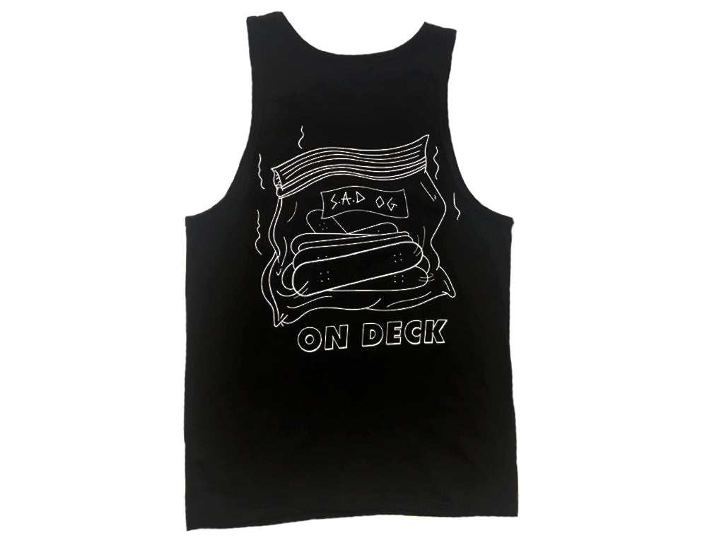 Skateboard black tank top tee shirt on deck design