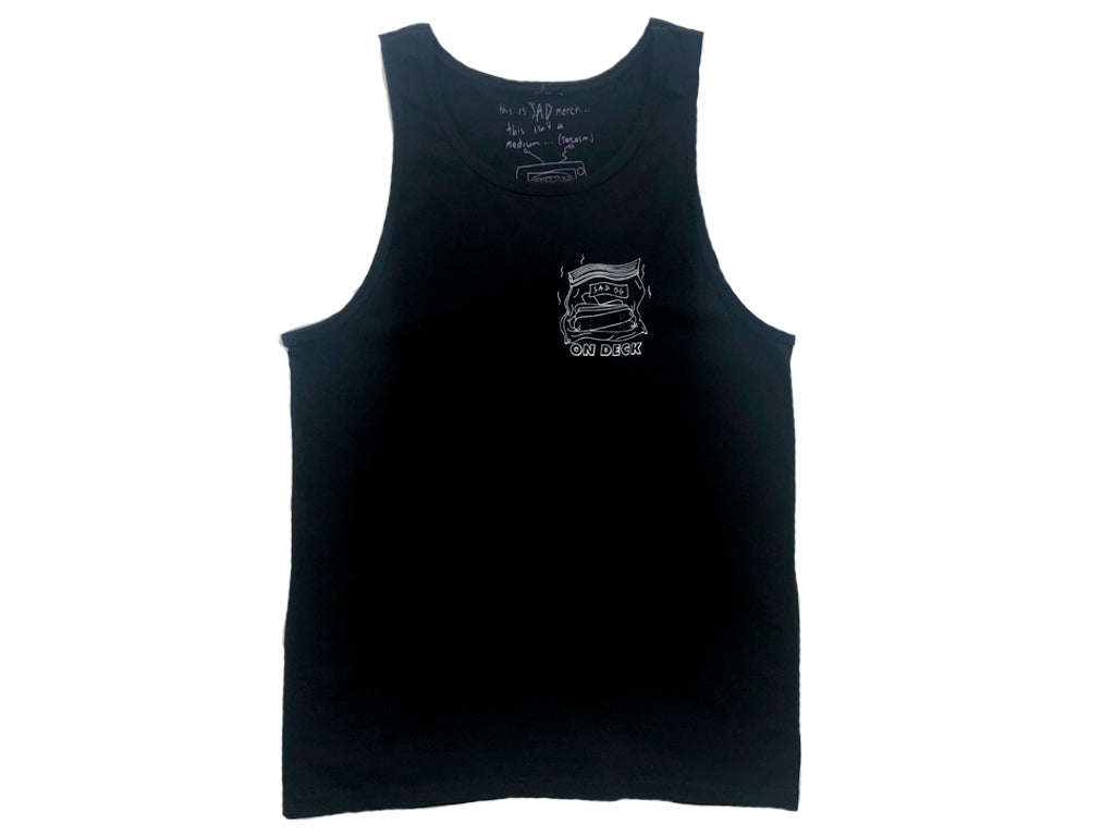 Skateboard black tank top tee shirt on deck design