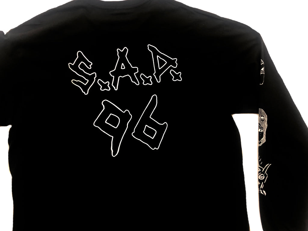 Skateboard black long sleeve tee shirt SAD 96 desgn