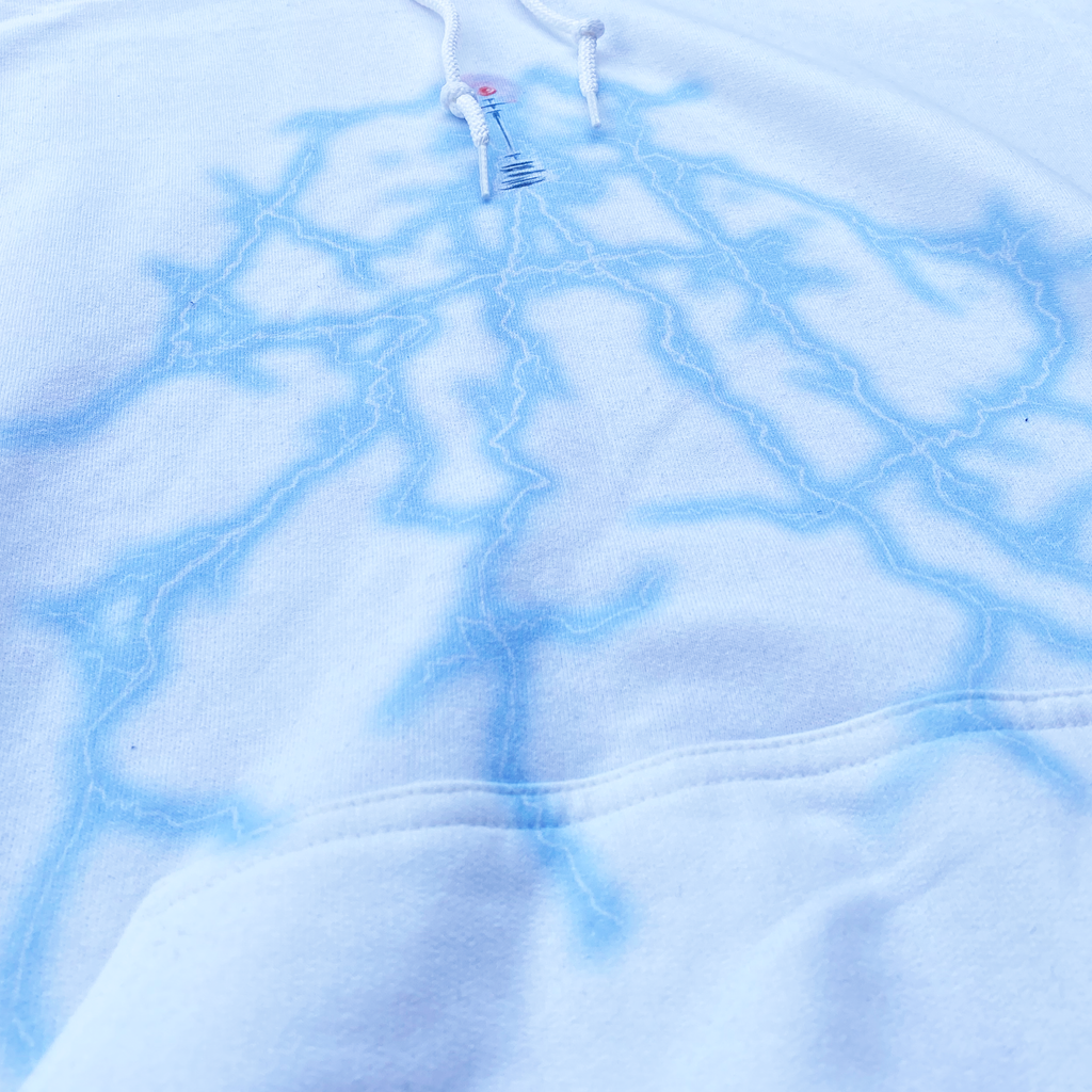 Skateboard white cotton hoodie blue lightning design
