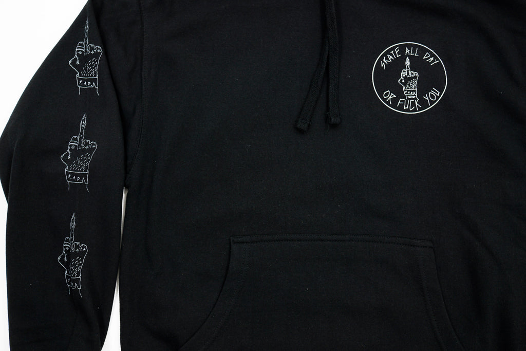 Skateboard black pullover hoodie SADOFU design