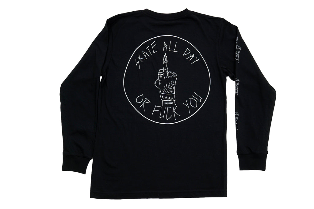 Skateboard black long sleeve tee shirt SADOFU design